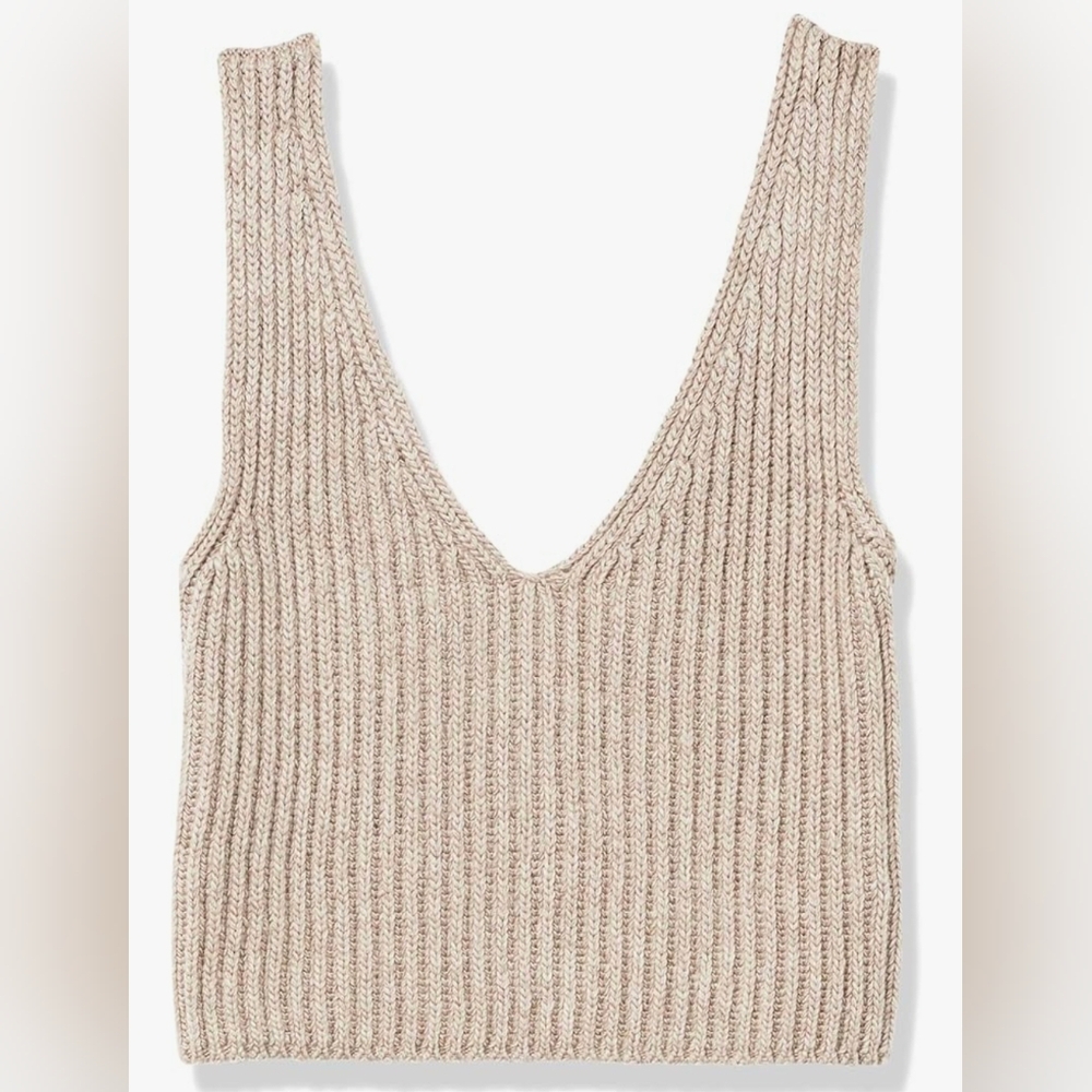Cotton Blend V-Neck Cropped Ribbed Tank